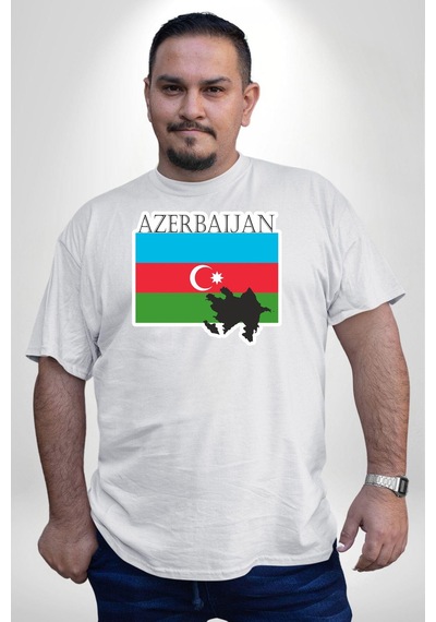 Angemiel Azerbeycan Bayrak Ülke Beyaz Büyük Beden Kadın Erkek Ünisex Basic Ön Baskılı Tişört Beyaz