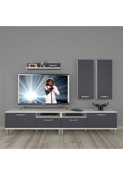Decoraktiv Eko 5220d Mdf Krom Ayaklı Tv Ünitesi Tv Sehpası Beyaz - Antrasit