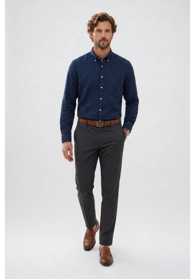 Tudors Erkek Regular Fit Klasik Kesim Oversize Pamuklu Keten Doku Düğmeli Yaka Lacivert Gömlek-42587 Tudors Erkek Regular Fit Klasik Kesim Oversize Pamuklu Keten Doku Düğmeli Yaka Lacivert Gömlek-42587