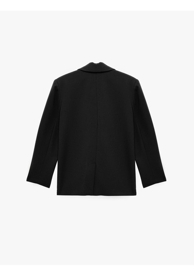Koton Uzun Kollu Cepli Viskon Karışımlı Düğmeli Oversize Kruvaze Yaka Blazer Ceket Siyah