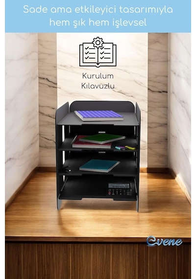 Evene Dosya Düzenleyici Masa Üstü Organizer Ahşap Evrak Raflı Model 1 Siyah, Eorganizer1