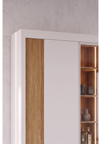 Nero Vitrinli Kiler Dolabı 115 Cm  Beyaz-meşe