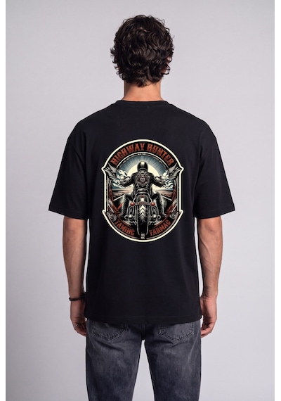 Black Nova Oversize Baskılı Unisex %100 Pamuk T-shirt Highway Hunter Siyah