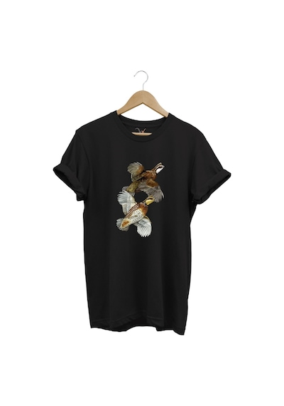 Avcılık Hunter Keklik Kuşları Tasarımlı %100 Pamuk Regular Fit Siyah T-shirt Siyah