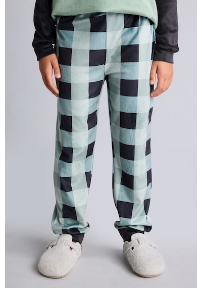 Defacto Baskılı Uzun Kollu Üst Ekose Desenli Ekose Kadife Alt 2li Pijama Takımı Erkek Çocuk I2477a826cwgn1129 Yeşil-gn1129