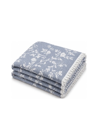 Bloomy Müslin Yatak Örtüsü Pike Çift Kişilik Yumuşak Dokulu Nefes Alan 4 Mevsim Örtü 230x250 Çeyiz&günlük İndigo
