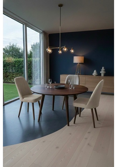 Nora 3 Adet Sandalye - Keten Kumaşlı Sandalye Modern Ahşap Ayaklı Yemek & Çalışma Sandalyesi Minimal Tasarım Krem