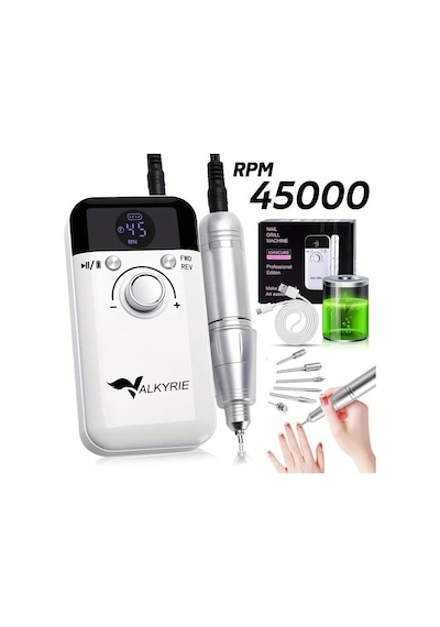 Valkyrie Profesyonel Şarjlı Tırnak Frezesi 45.000 Rpm, Lcd, 2000 Mah Taşınabilir Manikür Pedikür Makinesi