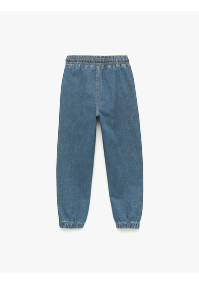 Koton Pamuklu Beli Bağcıklı Jogger Denim Pantolon Dark Indıgo 6wkb40003td Koyu İndigo