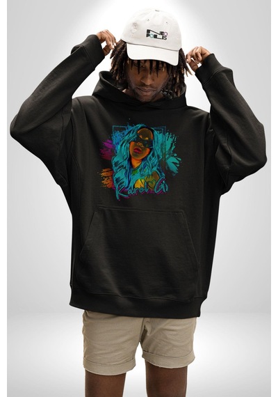 Karol G Şarkıcı Kadın Erkek Siyah Kapüşonlu Sweatshirt Hoodie Siyah