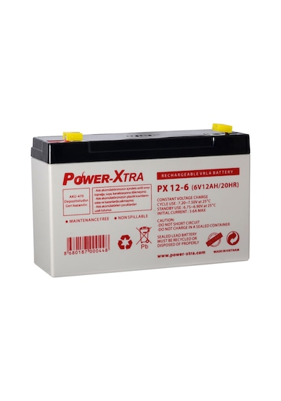 Power-Xtra 6 V 12 AH Bakımsız Kuru Akü
