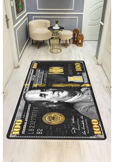 Modern Dolar Desen Dijital Baskı Kaymaz Taban Halı H0166 Renkli
