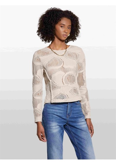 Sisley Pamuk Karışımlı Delik Detaylı Uzun Kollu T-shirt Kadın Pembe T-shirt - 325a3ııdl107t