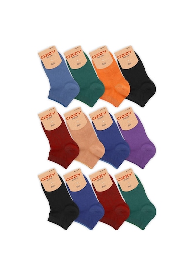 Ozzy Socks Kadın 12 Çift Bambu Dikişsiz Patik Çorap 4 Mevsim Dayanıklı Topuk Ve Burun Koyu Renkler Çok Renkli