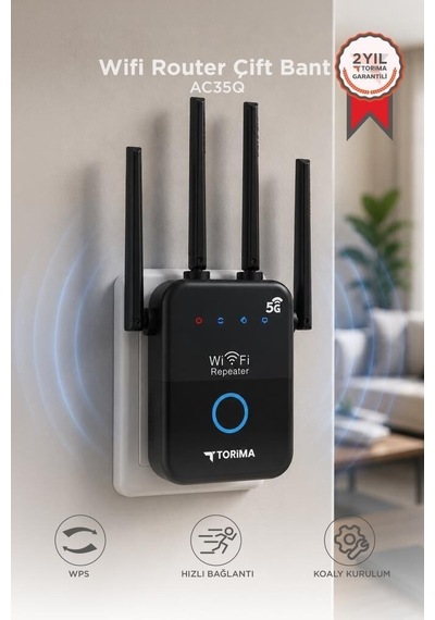 Delux Serisi Ofis Sinyal Çalışma Wifi Router Çift Bant 1600mbps 4 Anten Ac35q Siyah