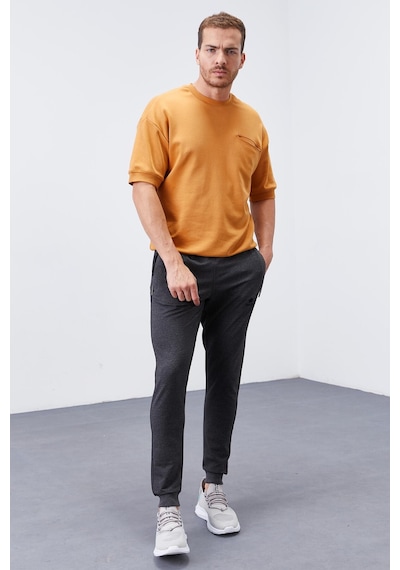 Tommy Life Antrasit Melanj Fermuar Cepli Dar Kalıp Jogger Erkek Eşofman Alt - 84343 Antrasit - Melanj