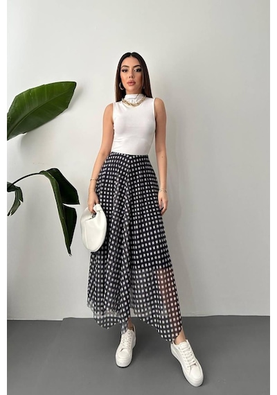 Alemdarshop Lacivert Ekose Desen Tül Etek
