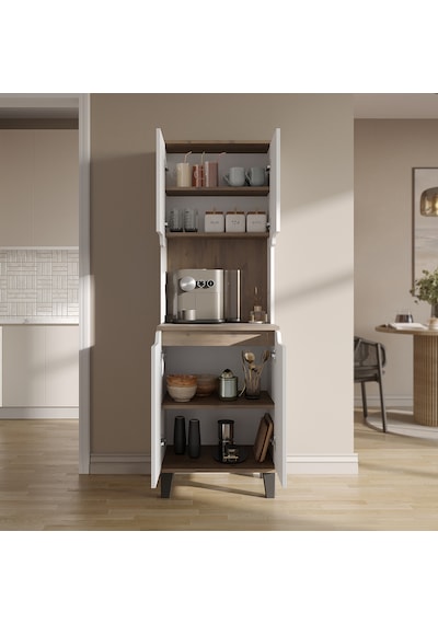 Defne Kahve Köşesi, Çok Amaçlı Dolap, 4 Kapaklı Kiler Dolabı, Mutfak Dolabı 60 Cm Mat Beyaz - Atlantik Çam Defne Kahve Köşesi, Çok Amaçlı Dolap, 4 Kapaklı Kiler Dolabı, Mutfak Dolabı 60 Cm Mat Beyaz - Atlantik Çam