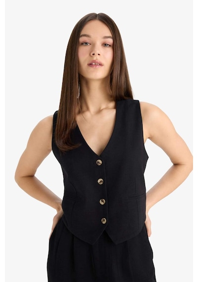 DeFacto 	V Yaka Keten Karışımlı Blazer Yelek E6209AX25SPBK81 Siyah