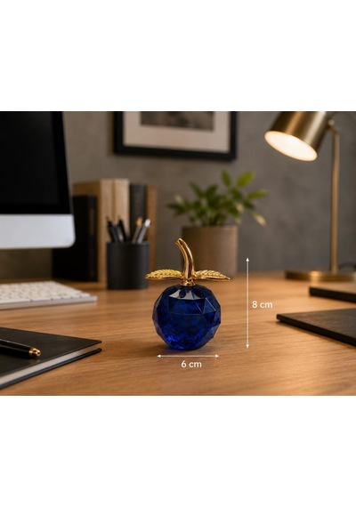 Kristal Cam Elma Biblo Orta Boy Gold Detaylı Modern Dekoratif Masa Üstü Süsü 8 X 6