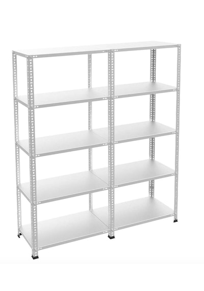 5 Katlı Duble Galvaniz Çelik Raf - Depo, Arşiv, Kiler, Dosya, Market Rafı 31x60 Cm-200 Cm-0.70 Mm Gri