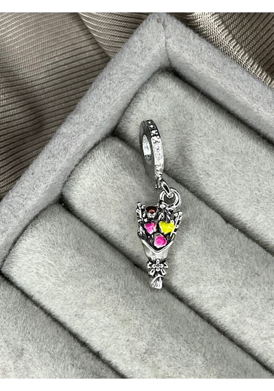Sallantılı Çiçek Buketi Charm Gümüş Kaplamadkr