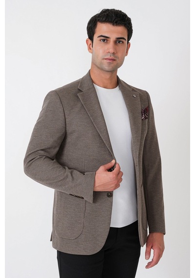 Slim Fit Torba Cepli Esnek Yünlü Vizon Ceket C 745