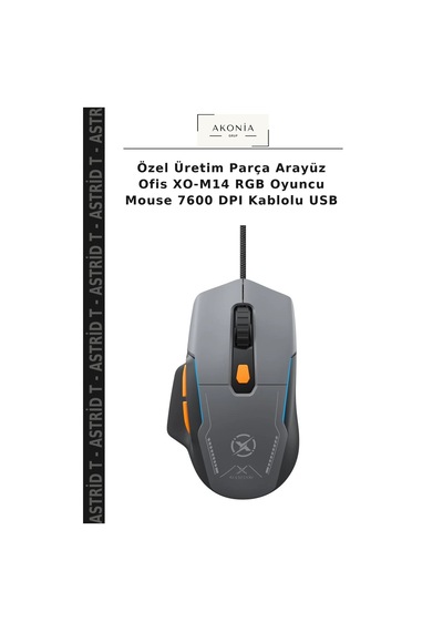 Özel Üretim Parça Arayüz Ofis Xo-m14 Rgb Oyuncu Mouse 7600 Dpı Kablolu Usb
