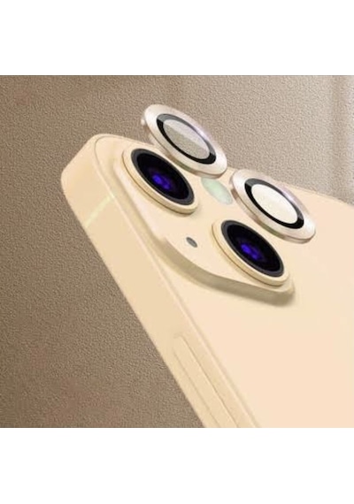 Apple İphone 13 Mini Kamera Koruyucu Lens Mercek Metal Çerçeveli 2li Set Gold Altın