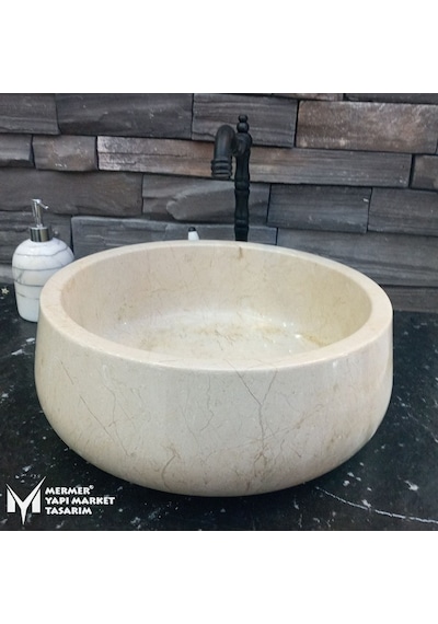 Bej Mermer Oval Silindir Lavabo