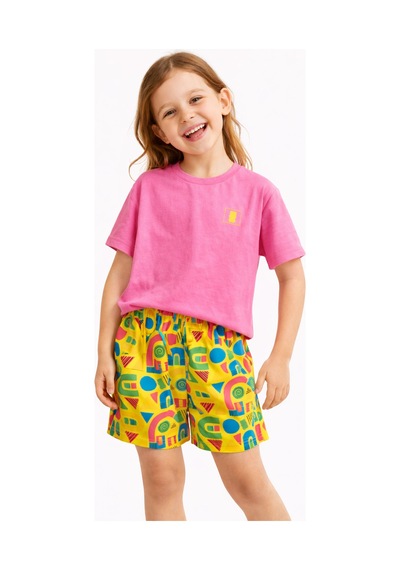 Haribo Lisanslı Geometrik Şortlu Kız Çocuk T-shirt Şort Takım Pembe