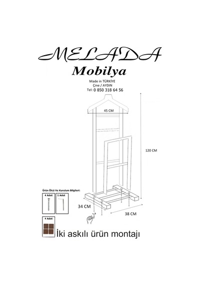 Dilsiz Uşak Askılık İkili Önü Düz Pantolonluk Ahşap