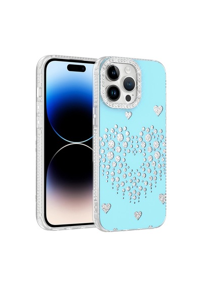 iPhone 14 Pro Max Kılıf Damla Taşlı Zore Rivas Sert Pc Kapak - Mavi