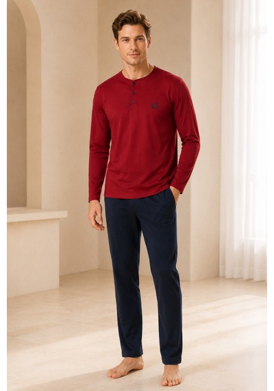 Loule Erkek Bordo Desenli Robdöşambr Ve Pijama Takımı 5 Parça