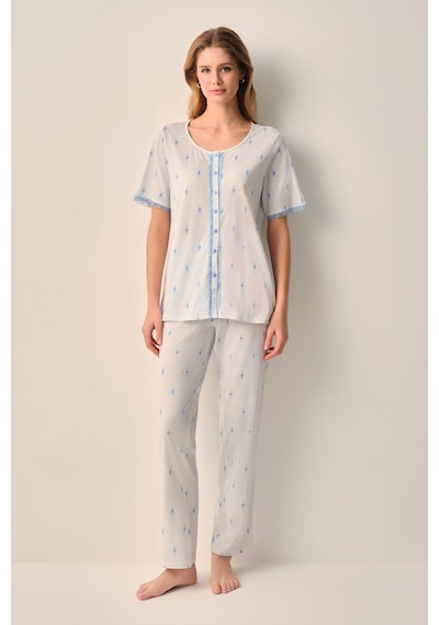 Suwen Maria Pamuklu Gömlek Yaka Pijama Takımı Sh26610660b348 Mavi