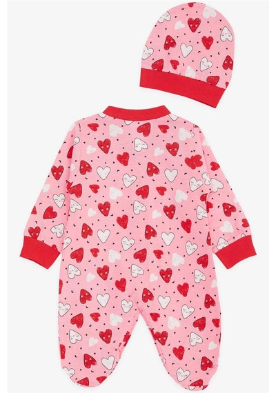 Breeze Kız Bebek Patikli Tulum Renkli Gülenyüz Desenli 0-3 Ay-6 Ay, Pembe-Pembe