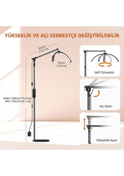Trled F-700b Katlanabilir Ayaklı Ve Tekerlekli Siyah Güzellik Salonu Lambası Beyaz - Beyaz Işık