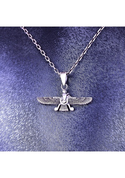 Kambo El Yapımı 925 Ayar Gümüş Faravahar Büyük Boy Kolye - 50 Cm