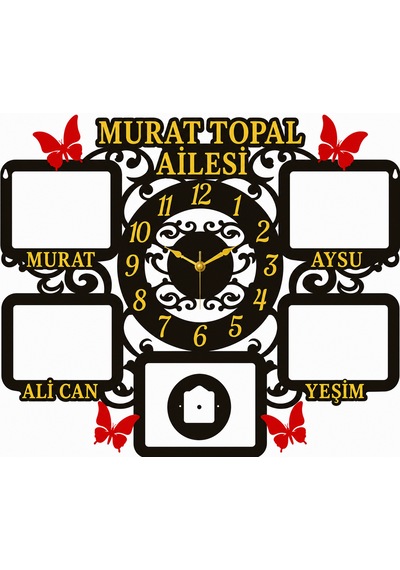 40x40 Cm Kişiye Özel Aile Fotoğraflı Mdf Duvar Saati 6 Mm Lazer Kesim Dekoratif Duvar Saati Murat Topal Ailesi Tasarımı
