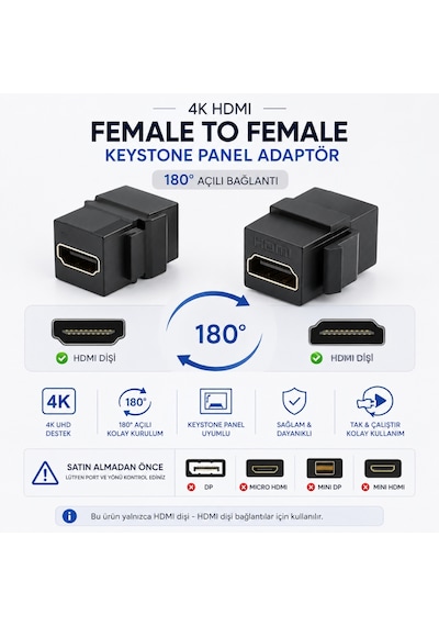 Alfais 6089 Hdmı 2.0 Dişi To Dişi Keystone Jack Adaptör Çevirici Uzatma Dönüştürücü Ara Bağlantı