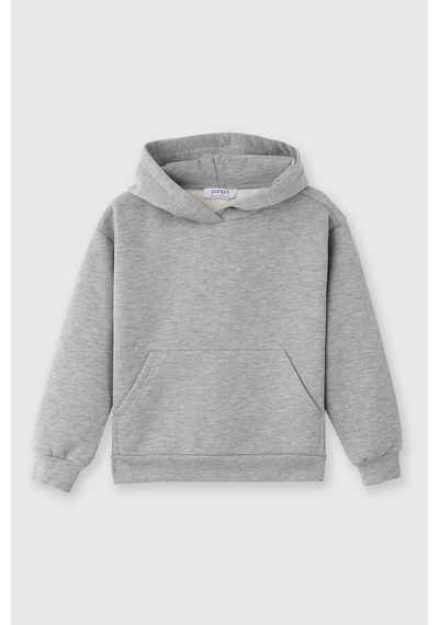 Panço Kız Çocuk Kapüşonlu Gri Sweatshirt