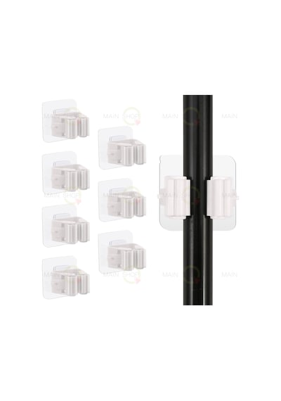 Mainshop Yapışkanlı Pratik Mop Temizlik Fırçası Tutucu Asma Askı Aparatı Paspas Sapı Tutucu 6 Adet M-310 Beyaz
