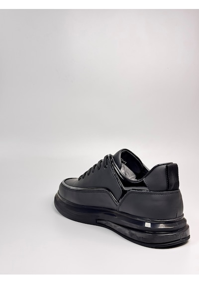 Daytex 2220 Togga - İçi Dışı Hakiki Dana Derisi İnce Rugan Şeritli İthal Air Tabanlı Ortopedik Siyah Erkek Casual Sneaker