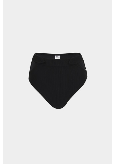 Açelyaokcu Premium Dokulu Yüksek Bel Idunn Fit Kadın Bikini Altı Siyah