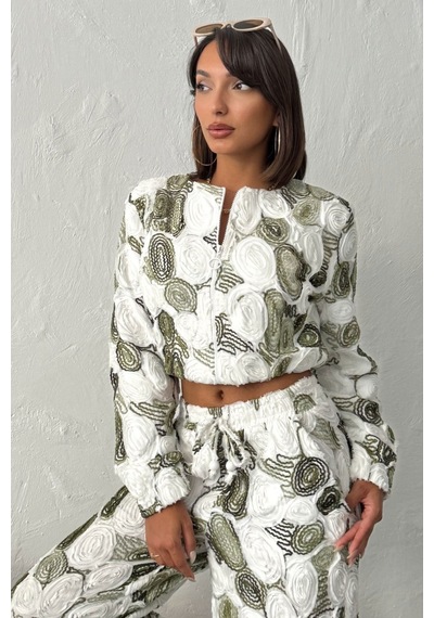 Verymoda Desenli Fermuarlı Ceket Şık Ve Modern Tarz F1975 Haki