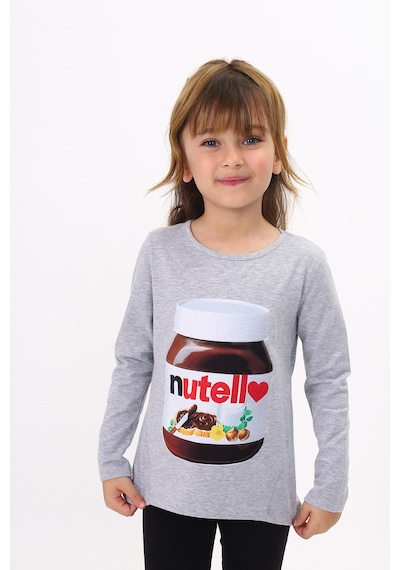Toontoy Kids Toontoy Kız Çocuk Nutella Baskılı T-shirt Gri Melanj