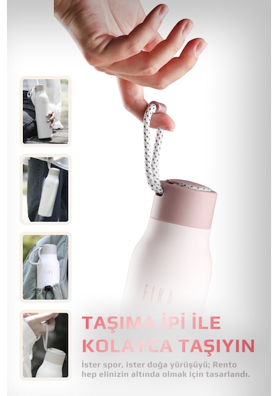 Neoflam Fika Rento Sızdırmaz Vidalı Kapaklı Geniş Ağızlıklı Kolay Taşınabilir Çelik Termos 600 Ml Pembe