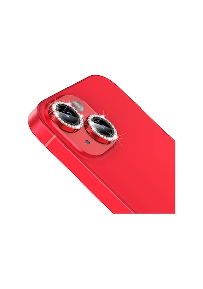 Buff Apple Uyumlu iPhone 14 / 14 Plus Diamond Kamera Lens Koruyucu Kırmızı
