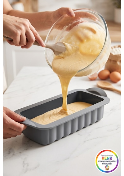 Silikon Baton Kek Kalıbı Kulplu Yapışmaz Kolay Çıkan Ekmek Kek Pasta Kalıbı 28x11x6 Cm Çok Renkli