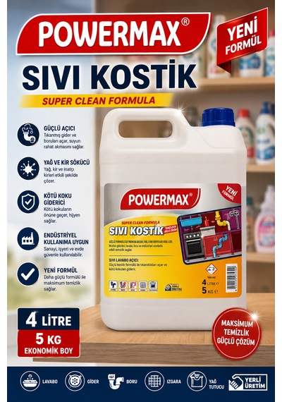 Powermax Sıvı Kostik 5 Litre Profesyonel Endüstriyel Temizlik Ürünü Tekli